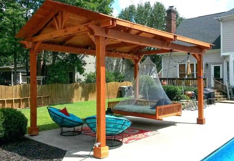 Reading your favorite book while enjoying the cool breeze on your patio sounds awesome. However, you surely do not want to deal with the heat and the glare of the… Detached Patio, Outdoor Patio Cover, Hammock Ideas, Pergola Aluminium, Building A Pergola, Pergola Design, Patio Cover, Pergola Canopy, Wooden Pergola