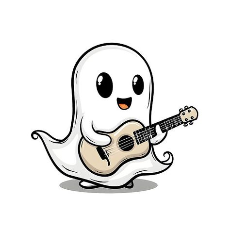 Ghost with a guitar. #cute #stickers #funny #buy #redbubble #shirt Astronaut Tattoo, Redbubble Shirt, Guitar Drawing, Ghost Tattoo, Guitar Tattoo, Stickers Funny, Boo Ghost, Rock Painting Patterns, Halloween Clipart