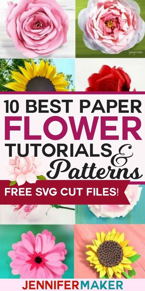 The 10 Best Paper Flower Tutorials and Patterns with FREE SVG Cut Files #Cricut #Silhouette #paperflower Paper Flower Patterns, Fleurs Diy, Folding Origami, Large Paper Flowers, Paper Flower Template, Paper Flowers Craft, Tissue Paper Flowers, Giant Paper Flowers, Giant Flowers