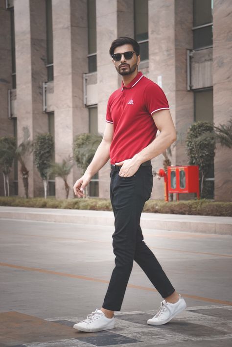 Red Polo Shirt Outfit Men, Red Polo Shirt Outfit, Polo Shirt Outfit Men, Polo Shirt Outfits, Shirt Outfit Men, Red Polo Shirt, Outfit Red, Shirt Tucked In, Red Outfit