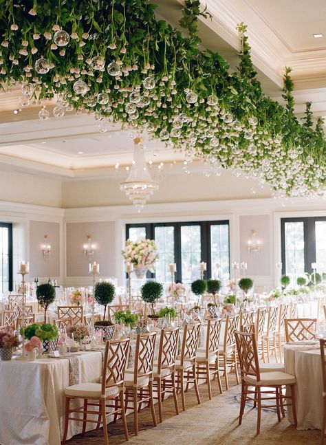 Hanging Tulips Wedding, Wedding Reception Ceiling Decorations, Wedding Ceiling Installation, Ceiling Installation Wedding, Reception Ceiling, Country Club Wedding Reception, Club Wedding Reception, Random Encounters, Pink Bouquets