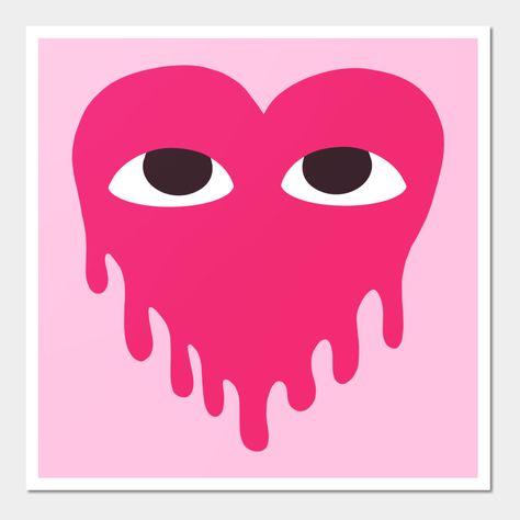 Heart Art Aesthetic, Hearts With Eyes, Red Heart With Eyes, Heart Posters, Drippy Heart, Red Draw, Heart With Eyes, Ugly Heart, Pink Vibe