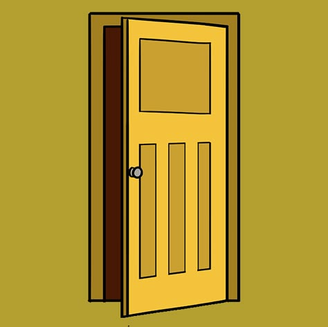 Door Drawing Simple, How To Draw A Door, Door Cartoon, How To Draw Doors Step By Step, Opening Door Drawing Reference, Door Illustration Drawings, Drawing Doors Sketches, Doors Illustration Drawings, Wooden Door Drawing