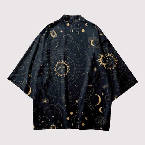 Moon Haori | Eiyo Kimono Moon Haori, Black And Gold Color Palette, Traditional Japanese Fashion, Shine Like The Stars, Gold Color Palette, Haori Jacket, Astrology Stars, Celestial Design, Gold Color Palettes