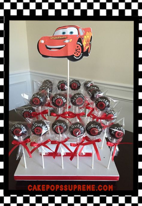 Wheels cake pops Lighting Mcqueen Cake Pops, Disney Cars Cake Pops, Lightning Mcqueen Cake Pops, Lighting Mcqueen Cake, Cars Cake Pops, Disney Cake Pops, Paw Patrol Birthday Party Cake, Mcqueen Party, Wheels Cake