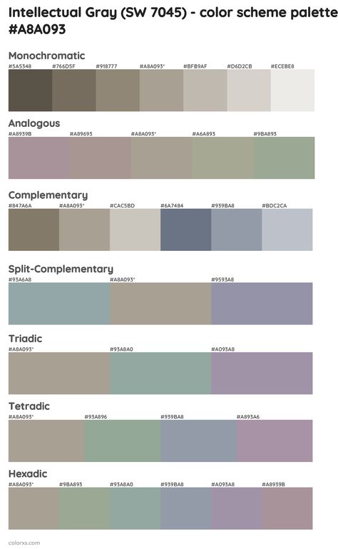 Sherwin Williams Intellectual Gray (SW 7045) Paint coordinating colors and palettes Intellectual Gray Coordinating Colors, Intellectual Gray Sherwin Williams, Sherwin Williams Intellectual Gray, Gray Coordinating Colors, Sherwin Williams Coordinating Colors, Draw A Hexagon, Gray Sherwin Williams, Intellectual Gray, Pantone Color Guide