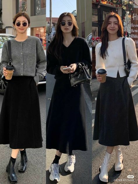 Korean Winter Dress Outfit, Dresses With Shirts Over It, Spring Outfits Japan, Aesthetics Outfits, Aesthetic Fall Outfits, Fall Aesthetics, Japan Outfits, Fall Outfits Ideas, Rok Outfit