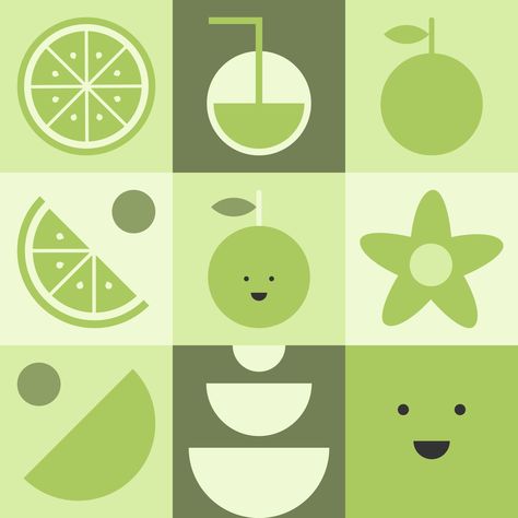 Geometric shapes of flowers, lime, leaves, and circles create a seamless pattern. Vector illustration. - - - - #icon #fruit #food #set #pattern #illustration #seamless #symbol #icons #design #art #leaf #cartoon #collection #green #flower #nature #wallpaper #element #sweetlime #vector #natural #geometricillustration #dailyillustrator #vector #illustrator #icon Flower Nature Wallpaper, Leaf Cartoon, Concept Reference, Lime Leaves, Fruit Icons, Food Icon, Geometry Design, Fruit Food, Flower Nature