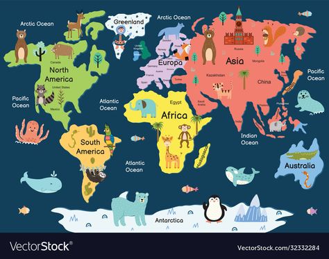 Marine Poster, Travel Theme Classroom, Cartoon Map, Christian Missions, Kids World Map, Map World, Maps For Kids, Les Continents, Map Of The World