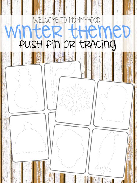 Winter Themed Tracing or Pushpin Cards (from Welcome to Mommyhood) Push Pin Art, January Activities, Winter Pins, Pin Card, Montessori Practical Life, Preschool Fine Motor, Theme Activity, Winter Preschool, Practical Life