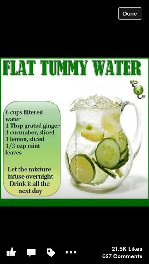 Flat Tummy Water- something to use my ginger for!! Fruit Detox, Flat Tummy Water, Healthy Detox Cleanse, Fat Flush, Infused Water Recipes, Detox Water Recipes, Diet Drinks, Healthy Drinks Recipes, Healthy Detox