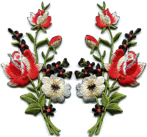 Red Black Roses, Black And Red Roses, Patches For Sale, Boho Bouquet, Black Roses, Bouquet Design, Flower Patch, Silk Roses, Appliqué Patch