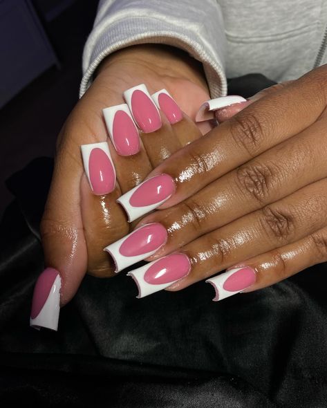 I can’t believe these were a fill😮‍💨😍 . . . #longnails #frenchtipnails #pinknails #taperedsquarenails #nailsofinstagram #fresnonails #fresnonailtech #explorepage Women Cornrows, Tips Nails, Girly Acrylic, Tapered Square Nails, Powder Nail Polish, Girl Nails, Duck Nails, White Acrylic Nails, Girly Acrylic Nails