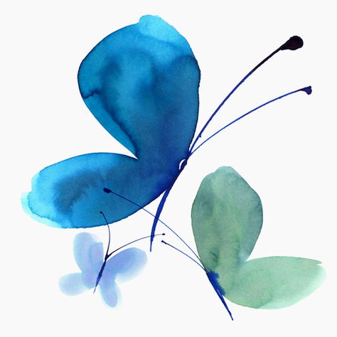 Margaret Berg : birds / animals / insects -- paint butterflies like this on my nails, please? Blue Butterfly, Watercolor Painting, Butterflies, Green, Blue, Art, Watercolour Painting