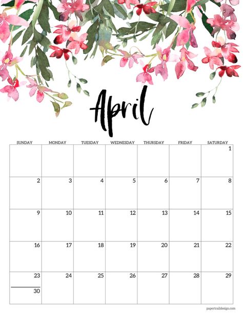 2022 Calendar Printable Free, April Calender, Calender Printables, Printable Calendar Pages, Paper Trail Design, Free Printable Calendar Templates, Floral Calendar, 달력 디자인, To Do Planner