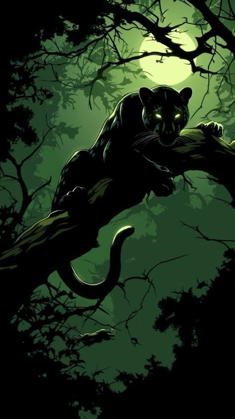 Panther Art Illustration, Black Panther Animal Art, Pantera Wallpaper, Black And Green Wallpaper, Black Panther Aesthetic, Black Pantera, Panther Aesthetic, Black Panther Animal, Black Panther Wallpaper