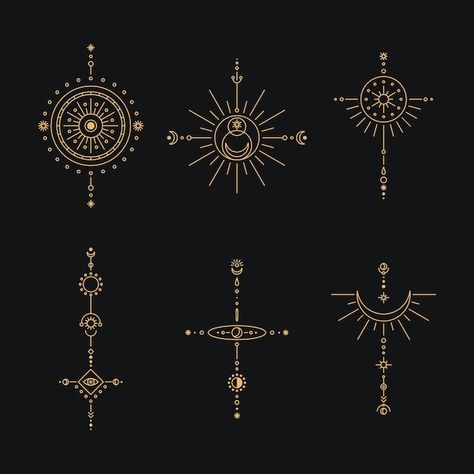 Set of moon and sun line art minimal boh... | Premium Vector #Freepik #vector #boho-sun #vintage-star #deco #retro-design Geometric Sun Tattoo Design, Sun Throat Tattoo, Star Vector Design, Sun Symbol Design, Sun Compass Tattoo, Sun And Star Tattoo, Ornamental Sun And Moon Tattoo, Celestial Sun Tattoo, Star Symbol Design