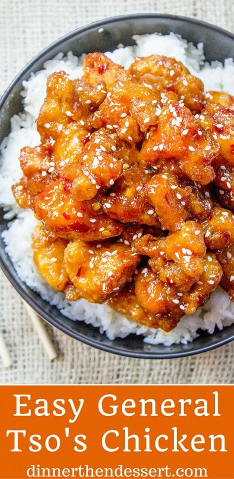 General Tso's Chicken is a favorite Chinese food takeout choice that is sweet and slightly spicy with a kick from garlic and ginger. Easy Chinese Chicken Recipes, Easy General Tso Chicken, General Chicken, Chinese Food Takeout, Poulet General Tao, General Tso's Chicken Recipe, General Tso's Chicken, Wok Recipes, Chicken Food Recipes