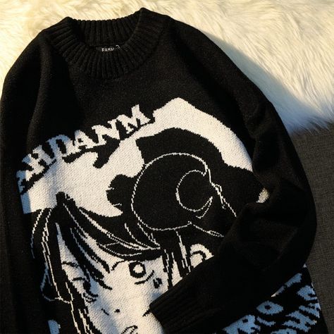 Winter Gothic, Goth Sweater, Aesthetic Tops, Kawaii Sweatshirt, Anime Goth, White Long Sleeve Sweater, Harajuku Girls, Anime Sweatshirt, Gothic Clothes