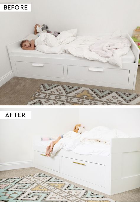 Ikea Bedrooms, Girly Bedrooms, Ikea Daybed, Brimnes Bed, Daybed Bedroom, Ikea Brimnes, Ikea Bed Hack, Kid Bed, Diy Daybed