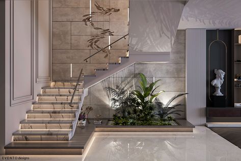 Neo Classic Stairs, Stairs Wall Design Modern, Staircase Wall Design Modern, Stairs Wall Design, Staircase Wall Design, Classic Reception, Green Hotel, Staircase Interior Design, Luxury Staircase