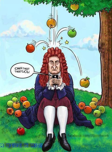 Newton and his laws of gravity!! Haidar Ali, Work Cartoons, Newtons Laws, Funny Science, Isaac Newton, Astronomy Art, Science Jokes, E Mc2, Science Humor