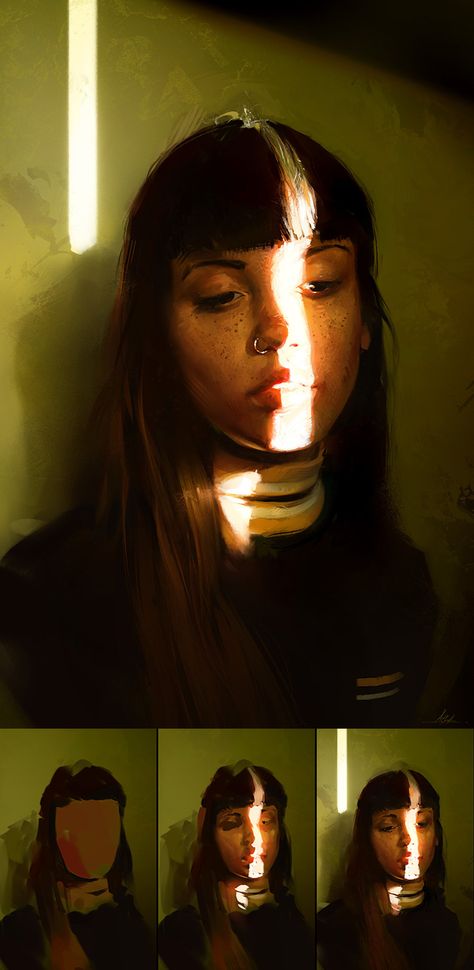 "Colour and Light Study" - Aaron Griffin {contemporary realism art female head shadow young woman face portrait digital painting with progression #loveart} Aaron Griffin, Light Study, A Level Art, Ap Art, Realism Art, Color Studies, Anatomy Art, Digital Portrait, Painting Tutorial