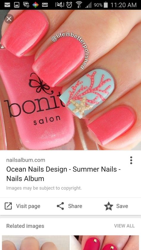 Uñas Color Coral, Ocean Nail Art, Ocean Nail, Cruise Nails, Unghie Nail Art, Nails 2018, Nails Yellow, Peach Nails, Coral Nails