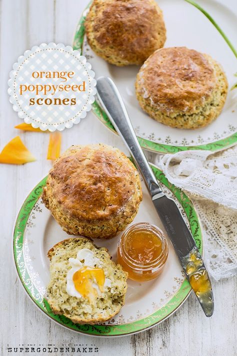 Orange poppyseed scones Tea Party Recipes, Cinnamon Scones, Orange Scones, Scone Recipes, Afternoon Tea Recipes, Pumpkin Scones, Tea Party Food, Tea Sandwiches, Tea Party Ideas