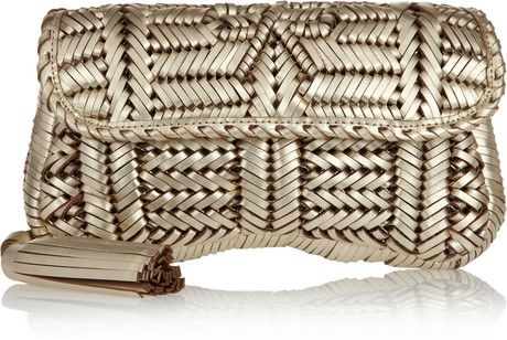 Rossum Woven Leather Clutch | ANYA HINDMARCH Evening Cocktails, Summer Fashion Accessories, Woven Clutch, Designer Clutch Bags, Handbag Heaven, Anya Hindmarch, Sweater Sale, Gold Leather, Beautiful Bags