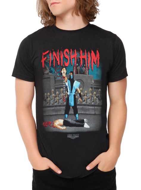 http://www.hottopic.com/product/mortal-kombat-finish-him-t-shirt/10333788.html?cgid=pop-culture-gamer Finish Him, Loose Shorts, Mens Fashion Summer, Stylish Shirts, Hot Topic, Cotton Shorts, Men Short Sleeve, Black Tshirt, Black Men