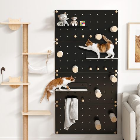 PRICES MAY VARY. 【Build Exclusive Cat Wall Climber】: This cat wall furniture, combining 8 sisal posts, 3 jumping platforms, 4 x Pegboard, is designed for freely combination for building an exclusive DIY cat play zone. 【Premium Material & Stable Structure】: Durable density board provides great support for cat shelves for wall and each shelf has 22.05 lbs weight capacity for your cats. The cat climbing shelves with sisal scratching posts are helpful for cats to exercise, playing and jumping. 【Util Diy Cat Wall Ideas, Pegboard Black, Cat Proof Furniture, Diy Cat Scratcher, Cat Climbing Shelves, Cat Climber, Diy Pet Bed, Cat Bedroom, Cat Shelf