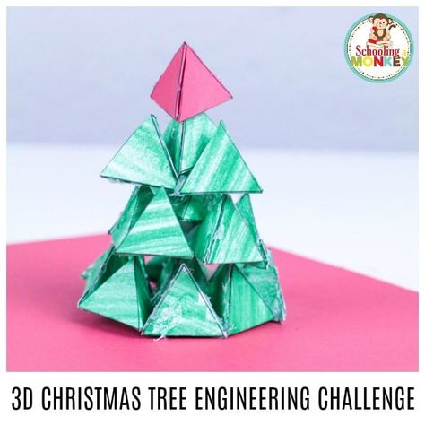 Can you make a Christmas tree from 3D paper triangles? It's a problem in paper Christmas tree engineering! A fun Christmas STEM activity for kids! Christmas Tree Stem, Messy Science, Play Dough Christmas, Christmas Stem Challenge, Kids Math Activities, Christmas Stem Activities, Stem Activity For Kids, Stem Bins, Christmas Science Experiments