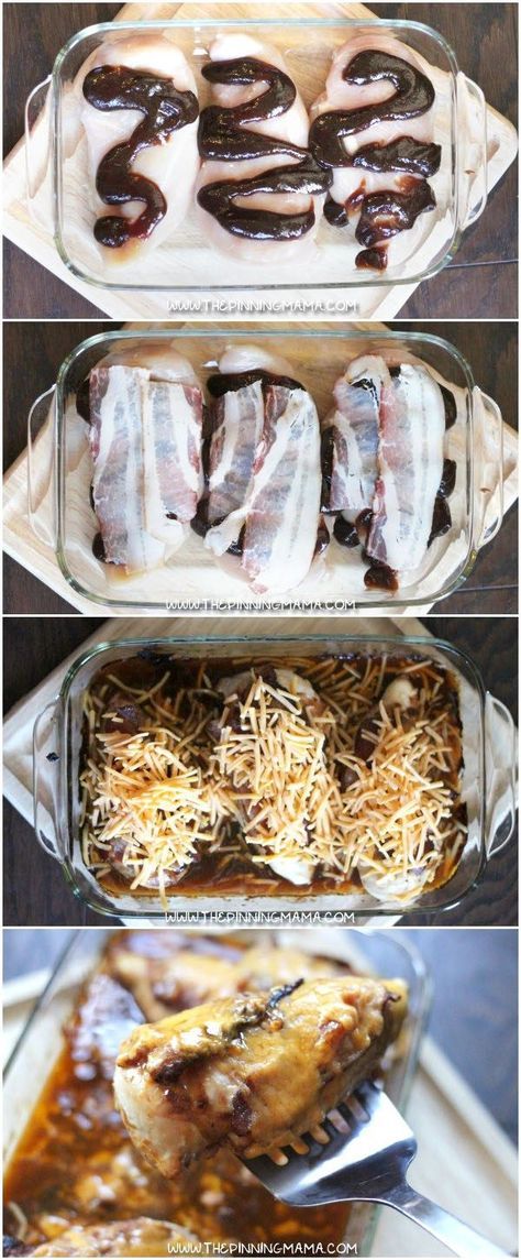 EASY BARBECUE BACON CHICKEN BAKE- This recipe is SO delicious!! Bacon, BBQ sauce and cheddar cheese baked on top of wholesome chicken... what's not to love! Only one dish to clean up makes it a super easy (and delicious) weeknight meal! Bacon Bbq Sauce, Bacon Chicken, Cheese Baked, Chicken Bake, Easy Dinner Recipe, Recipes Quick, Love Only, Chicken Bacon, Bbq Chicken