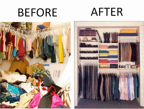 A neat and uncluttered closet can bring unprecedented peace and calmness. This underestimated and simple fact zooms past us, as we rush into our chaotic lives. But simply having the Konmari Organizing, Messy Closet, Organized Closet, Konmari Method, Declutter Your Home, Closet Space, Tidy Up, Closet Bedroom, Closet Design