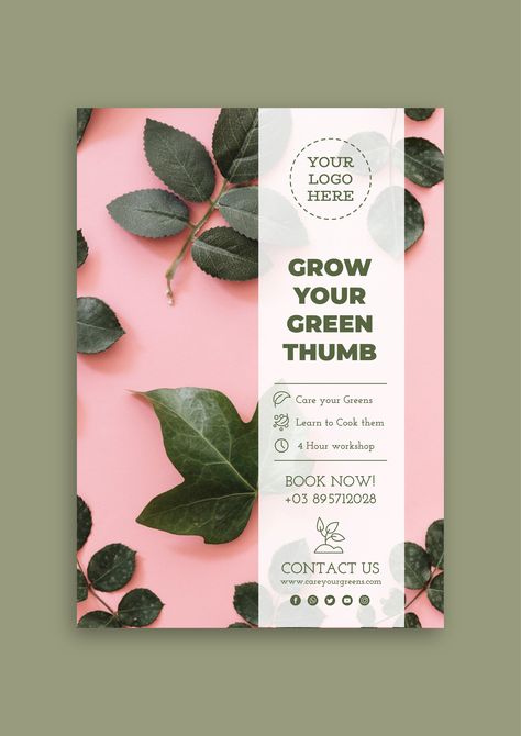 Minimalist Plants Workshop Flyer Poster Selling Product, Flyer Inspo Aesthetic, Minimalistic Flyer Design, Landscape Flyer Design, Plant Poster Design, Flyer Design Inspiration Layout, Gardening Flyer, Workshop Flyer Design, Minimalist Flyer Design