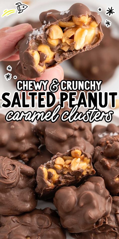 You’ll adore our easy recipe for Salted Peanut Caramel Clusters. Our well-tested recipe makes the perfect treats for gifts and holidays! Caramel Peanut Ritz Cracker, Peanut Caramel Clusters, Treats For Gifts, Caramel Clusters, Crockpot Candy Recipes, Salted Caramel Candy, Peanut Caramel, Chocolate Clusters, Candy Wafers