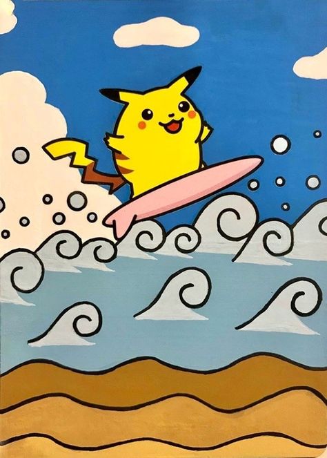 Surfing Pikachu, Pokemon Artwork, Cute Pokemon Art, Pikachu Tattoo, Pokemon Poster, Pokemon Backgrounds, Cool Pokemon Wallpapers, Pikachu Wallpaper, Pokemon Manga