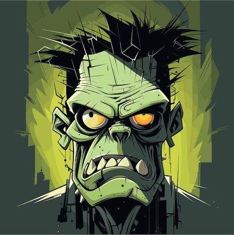 Frankenstein Creature Art, Frankenstein Drawing Cartoon, Simple Vector Art, Cartoon Frankenstein, Frankenstein Cartoon, Frankenstein Cartoon Art, Tournament Logo, Animal Design Illustration, Sculpting Ideas