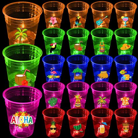 PRICES MAY VARY. Glowing Luau Cups: Include 40 16oz Hawaiian theme cups, tropical luau cups, 40 LED lights(red, blue, green, orange, pink), 40 waterproof stickers. Vivid and Bright: The Hawaiian party supplies are designed with 24 vivid and bright patterns to make a fun and lively atmosphere to your party event. Luau Party Decorations: With bright and colorful patterns Hawaiian party cups are the perfect decoration for Summer Pool Party Pool Luau Beach Hawaiian party. Useful Party Cups: Made of Adult Pool Party Decorations, Pineapple Party Favors, Taco Party Decorations, Aloha Party Decorations, Luau Party Favors, Tropical Theme Party, Beach Cups, Birthday Theme Decoration, Summer Favors