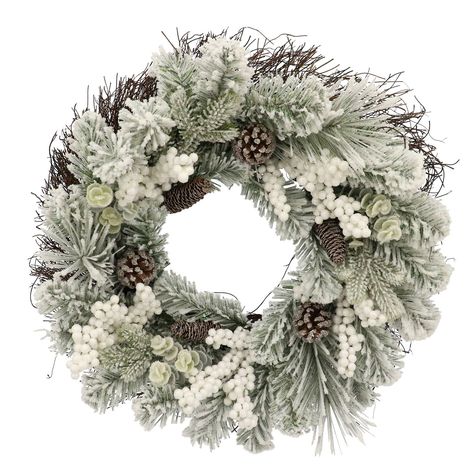 Chritsmas Tree, White Wreaths, Flocked Christmas Wreath, Flocked Wreath, Decorated Wreaths, Christmas Wreaths & Garlands, Wreaths Ideas, White Wreath, Christmas Wreaths To Make