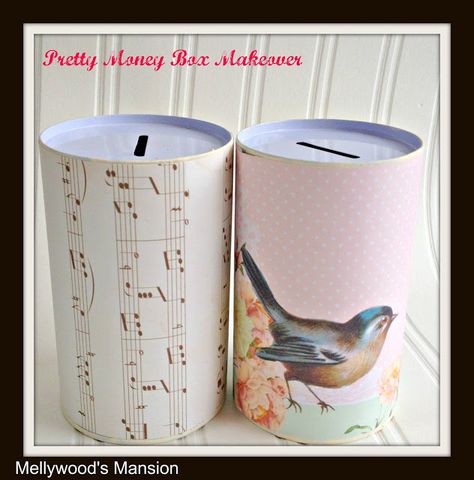 Easy & Adorable Mod Podge Money Boxes ~  Fun way to save $! Money Saving Box Diy Homemade, Savings Box Ideas, Saving Box Diy, Money Saving Box Diy, Money Box Ideas, Money Box Diy, Box Makeover, Pringles Can, Money Saving Box