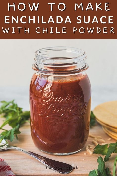 You will love this authentic enchilada sauce recipe from The Travel Palate for its smoky flavor and versatility. This red sauce relies on pure New Mexico red chile powder to create a flavorful sauce that's as good or better than the one at your favorite Mexican restaurant. You just need a handful of ingredients and about 15 minutes to make this homemade sauce! Enchilada Sauce Mexican, Red Chile Sauce Recipe, Authentic Enchilada Sauce, Mexican Sauce Recipes, New Mexico Red Chile, Chili Powder Recipe, How To Make Enchiladas, Chili Enchiladas, Enchilada Sauce Recipe