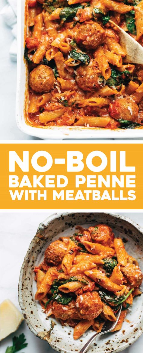 Baked Penne with Meatballs! No-boil, fail-proof, garlic-buttery, easy dreamy weeknight dinner. SO GOOD! #pasta #noboil #meatballs #casserole #bakedpasta #easydinner | pinchofyum.com Casseroles Dinners, Meatballs Casserole, Eat Time, Easy Casseroles, Pasta Bake Easy, Baked Penne, Dinner Favorites, Bake Easy, Easy Dinner Casseroles