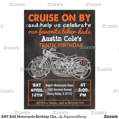 ANY AGE Motorcycle Birthday Chalkboard Invitation Motorcycle Birthday Party, Motorcycle Birthday Parties, Biker Birthday, Harley Davidson Birthday, Motorcycle Party, Biker Party, Motorcycle Birthday, Bike Motorcycles, Tenth Birthday