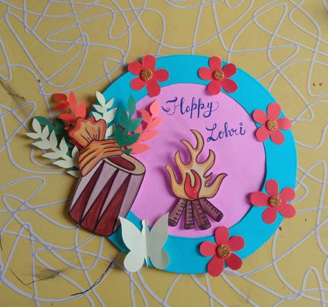 Lohri Celebration Ideas For School, Lohri Festival Activity For Kids, Lohri Craft For Kids, Lohri Decoration Ideas For School, Lohri Celebration Ideas, Lohri Craft, Lohri Drawing, Lohri Decoration Ideas, Maker Sankranti