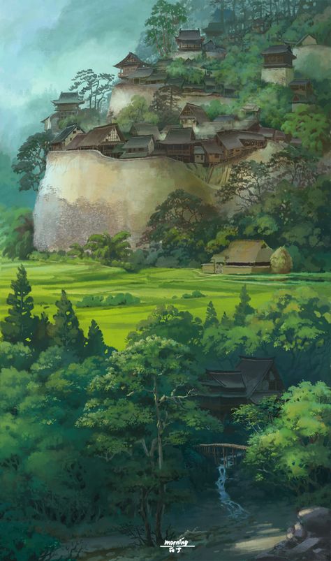 ArtStation - Hidden Village, Mo _ningLJ Hidden Village, Cool Backgrounds, Golf Courses, Art