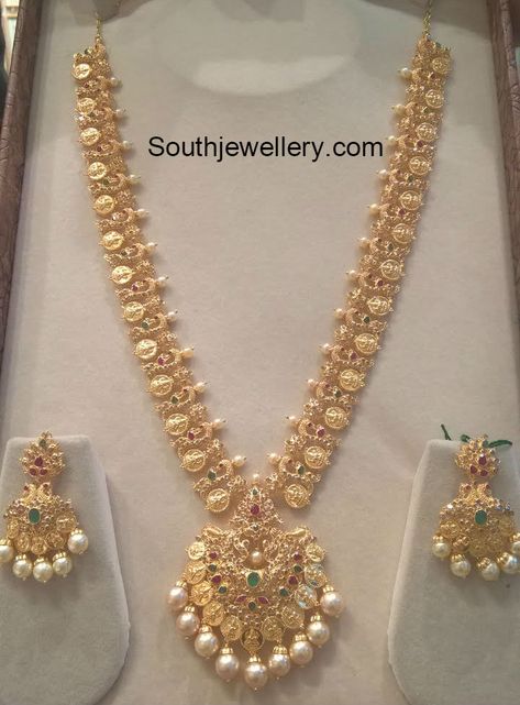 gold jewellery designs, indian jewellery, south indian jewellery, bridal jewellery, wedding jewellery, vaddanam weight and price Kasula Danda Designs, Gold Necklace Designs Latest, 22 Carat Gold Jewellery, Haram Designs, Long Haram, Perhiasan India, Gold Jewelry Simple Necklace, Beautiful Gold Necklaces, Gold Necklace Indian Bridal Jewelry