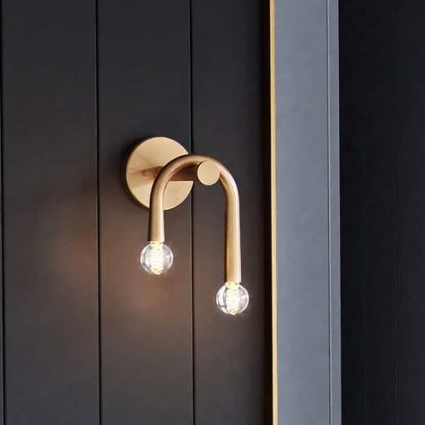 Luxury Mid-Century Modern Wall Sconce, 10H x 6W, with Luxe Industrial Style, Brushed Brass, BWB2212 by Urban Ambiance - On Sale - Bed Bath & Beyond - 38440748 Shabby Chic Lighting Fixtures, Frosted Glass Design, Indoor Wall Sconces, Mid Century Modern Walls, Modern Wall Sconces, Modern Forms, Brushed Brass, Glass Design, Modern Wall