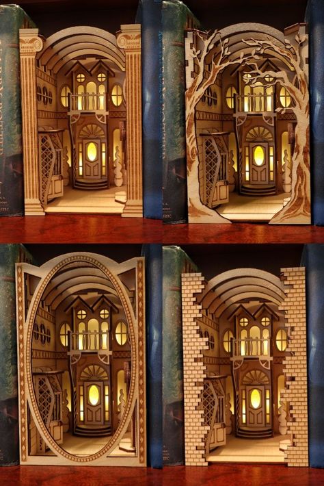 Nook Diy, Bookshelf Insert, Book Nook Kit, 3d Cnc, Book Nook, Oval Frame, 3d Paper, Laser Cut Wood, Book Nooks